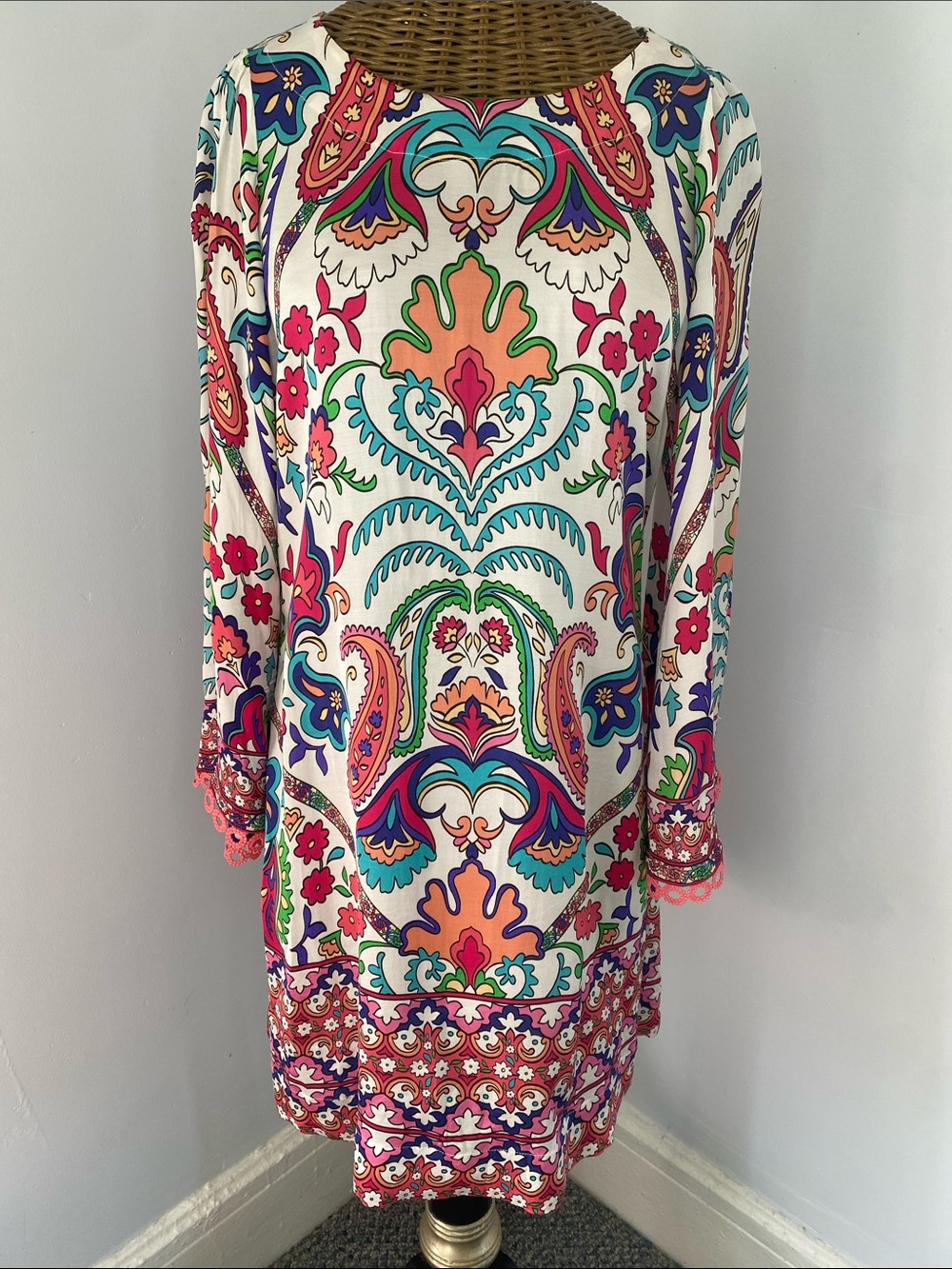 Hale Bob White Multicolor Paisley Shift Dress